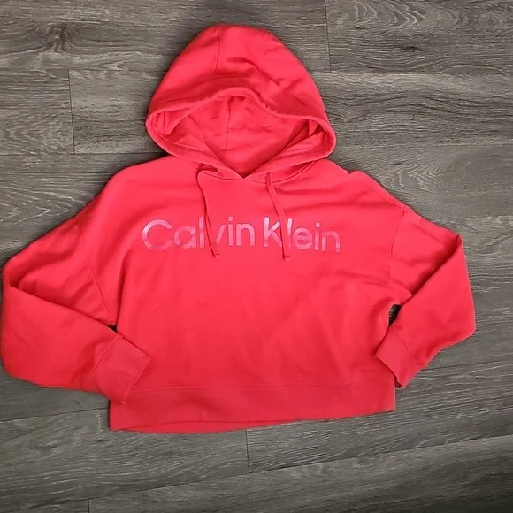 Calvin Klein Womens Bright Coral Hoodie. Sz Large! Mint Condition - Picture 1 of 4